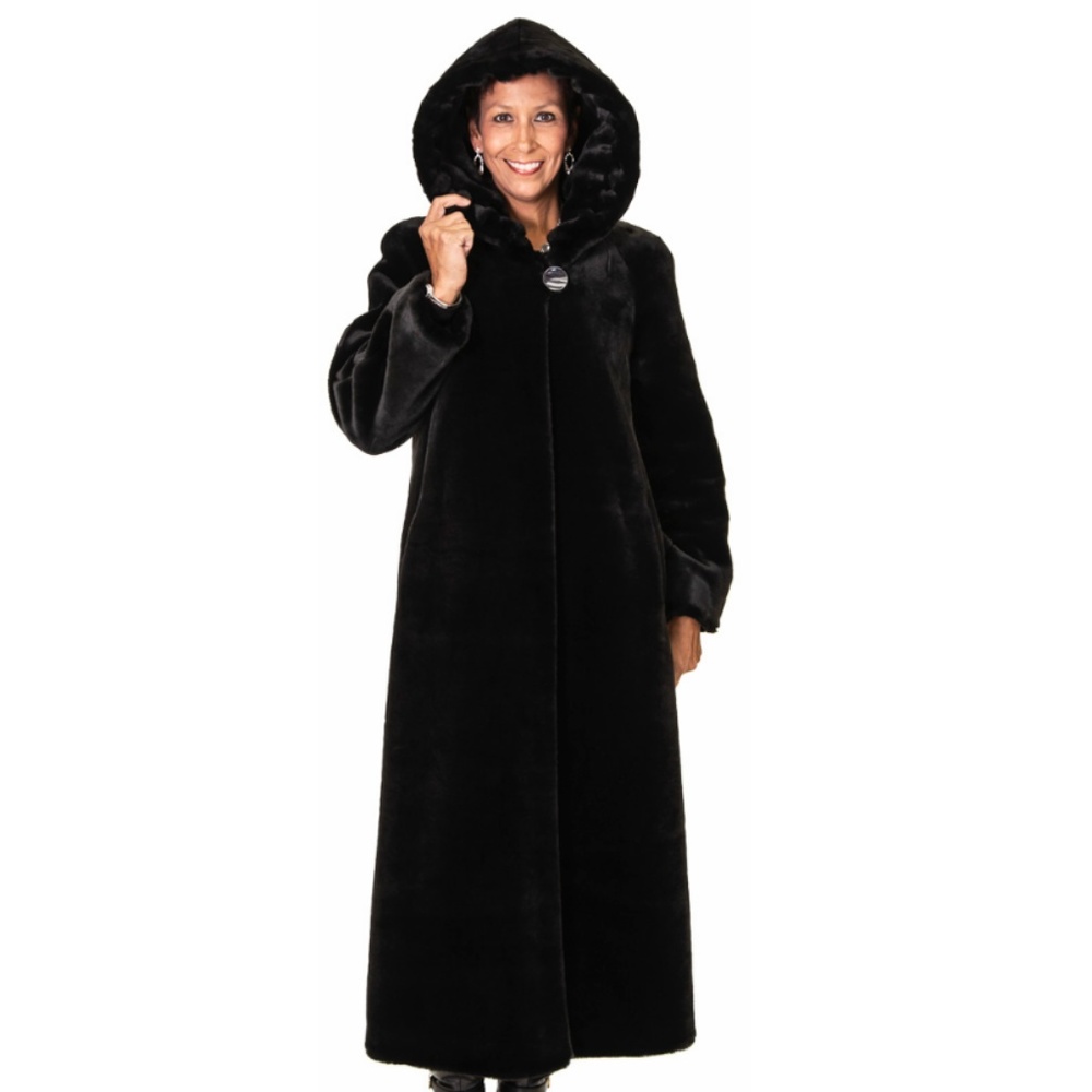 SOLD OUT Faux Sheared Beaver Hooded Coat - Picture 2 of 3